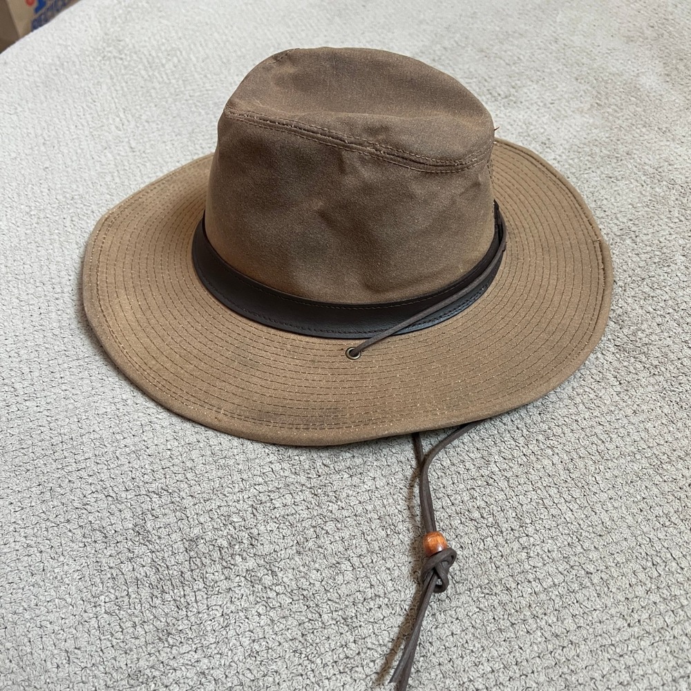 Vintage 1990s Henschel Hat Co Breezer Oiled Cotton Outback Hat Brown XL USA Made